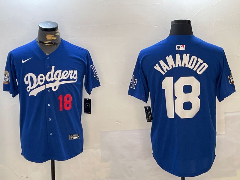 Men Los Angeles Dodgers 18 Yamamoto Blue Game 2024 Nike MLB Jersey style 12161
